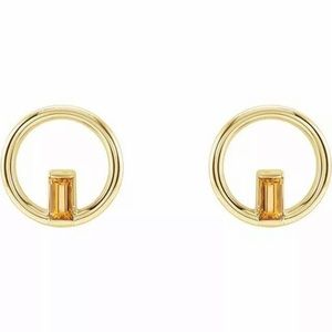 Citrine Gold Circle Stud Earrings 14K NEW